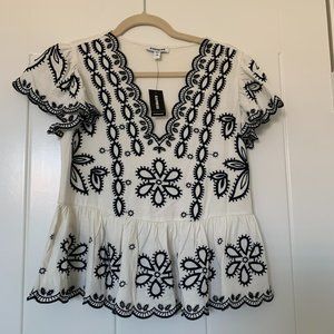 Express Eyelet Lace Scalloped Trim Peplum Top NWT